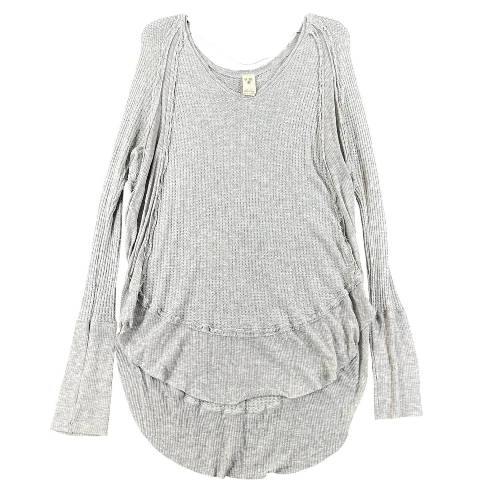 We‎ The Free People Waffle Knit Thermal Shirt Women L Raw Seam High Low Casual